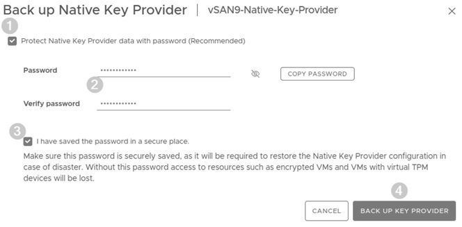 圖10 備份vSAN9-Native-Key-Provider並加上密碼保護。